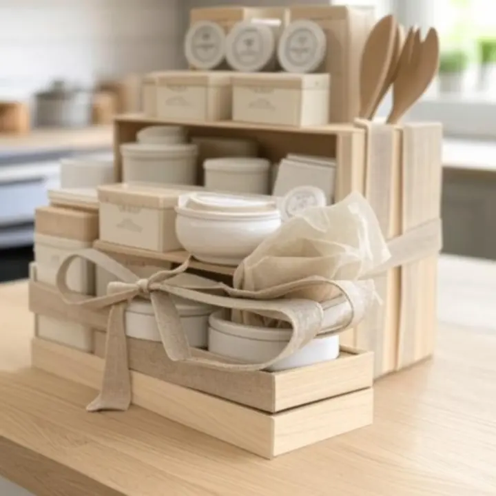 Elegancka prezentacja zestawów prezentowych w naturalnym opakowaniu